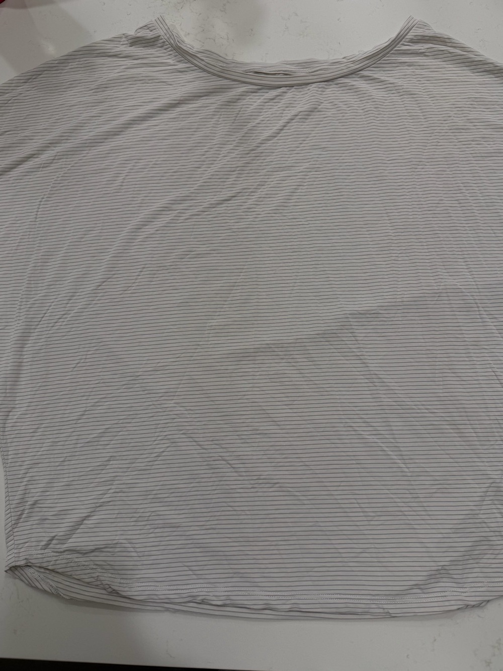 Beyond Yoga White Top with Light Gray Stripes
